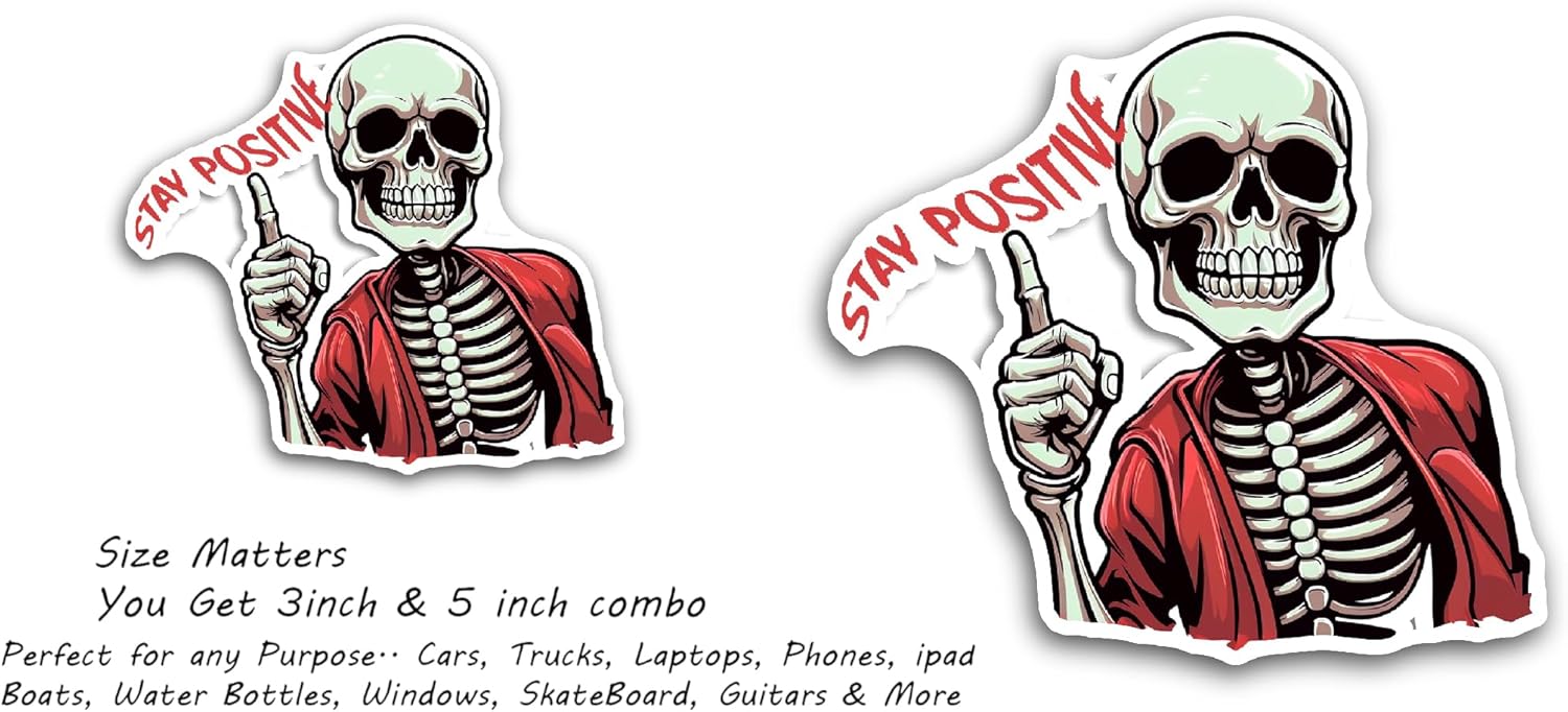 2 (Pieces) 3" and 5" Skeleton Giving A Thumbs UpSticker, Waterproof Vinyl Decals for Many Purpose Like Cars, Trucks, Laptops, Phones, Windows and More