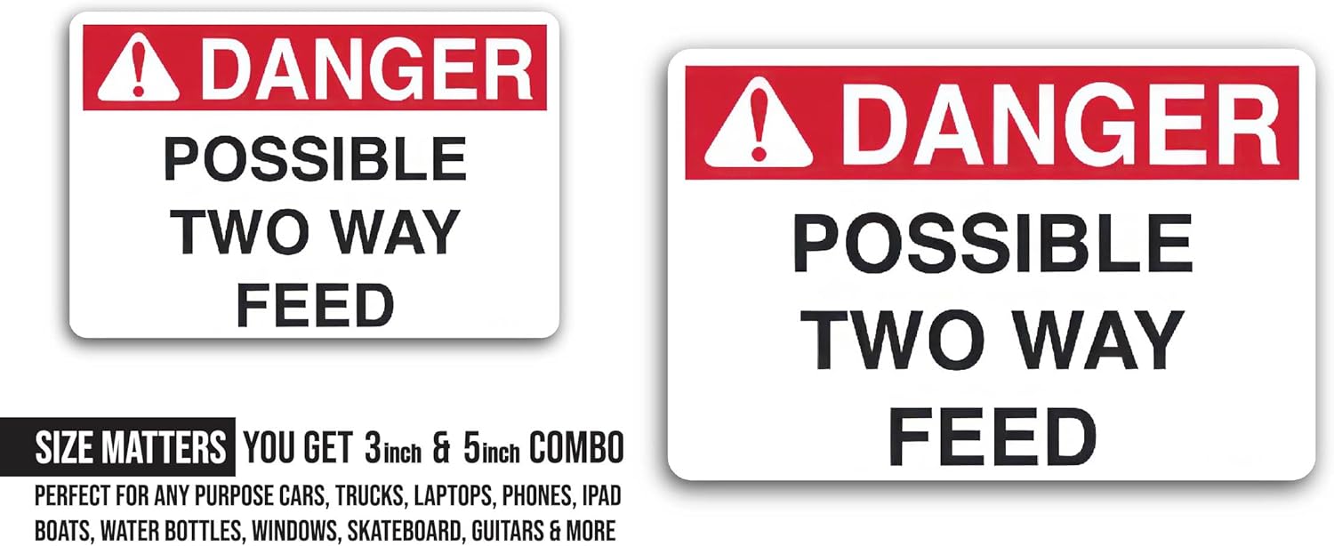2 (Pieces) 3" and 5" Danger Possible Two Way Feed Decal Sticker, Waterproof Vinyl Decals for Many Purpose Like Cars, Trucks, Laptops, Phones, Windows and More