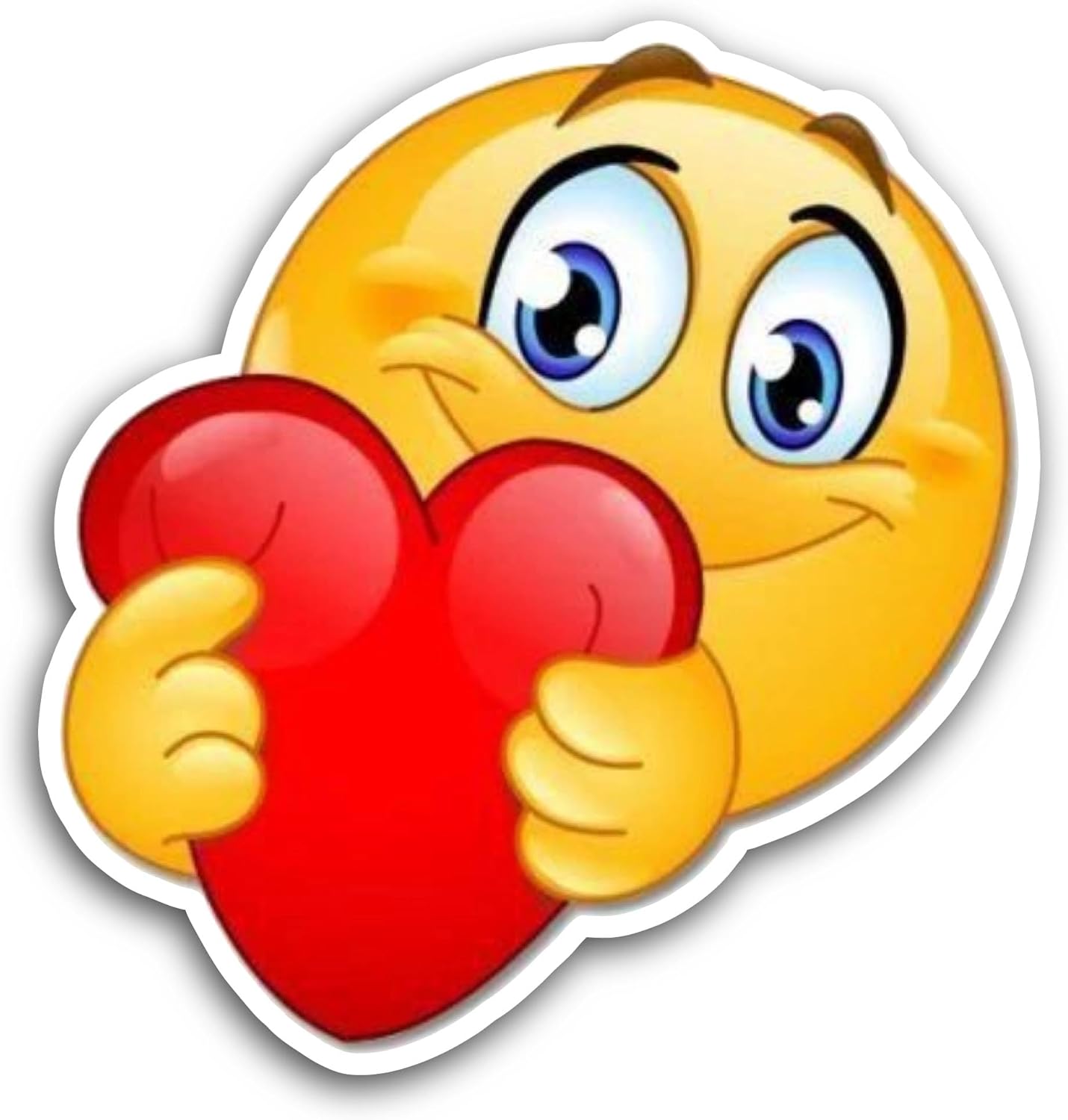 2 (Pieces) 3" and 5" Yellow Face with Heart Sticker, Waterproof Vinyl Decals for Many Purpose Like Cars, Trucks, Laptops, Phones, Windows and More
