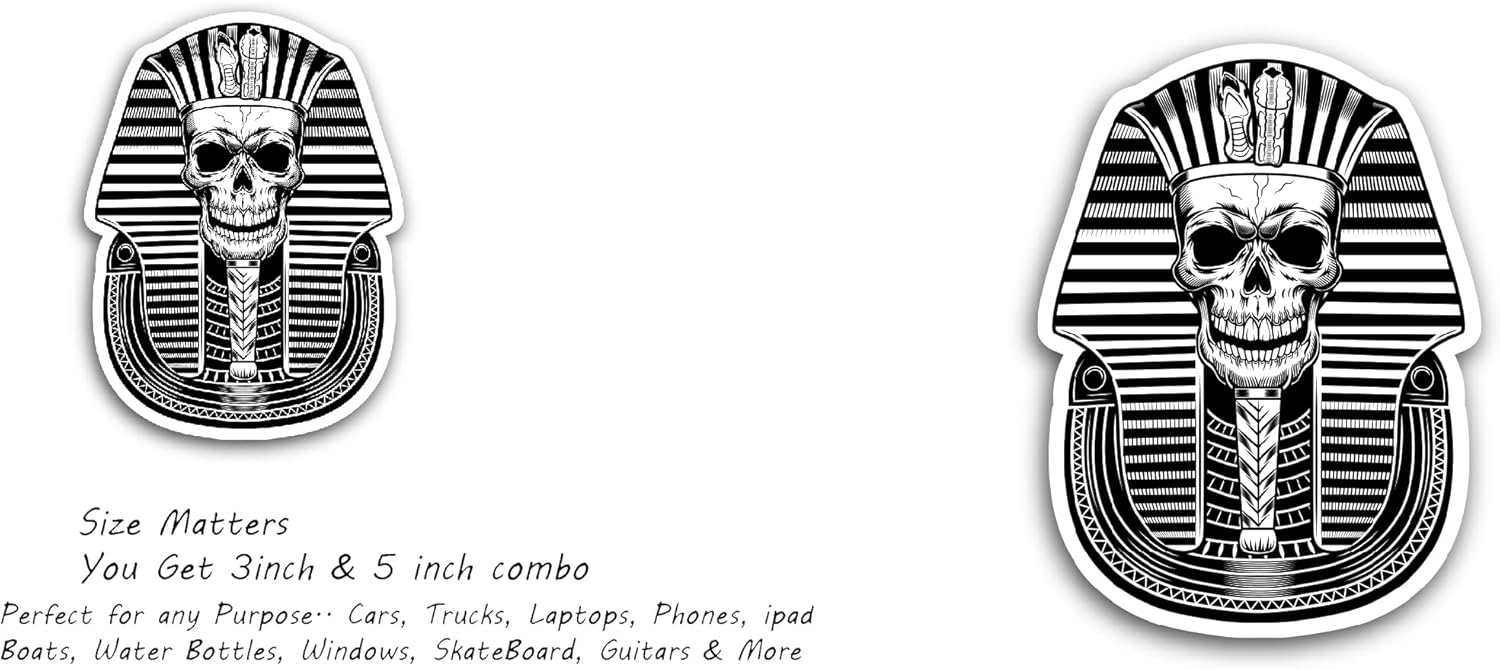 2 (Pieces) 3" and 5" Pharaoh Skull Decal Sticker, Waterproof Vinyl Decals for Many Purpose Like Cars, Trucks, Laptops, Phones, Windows and More