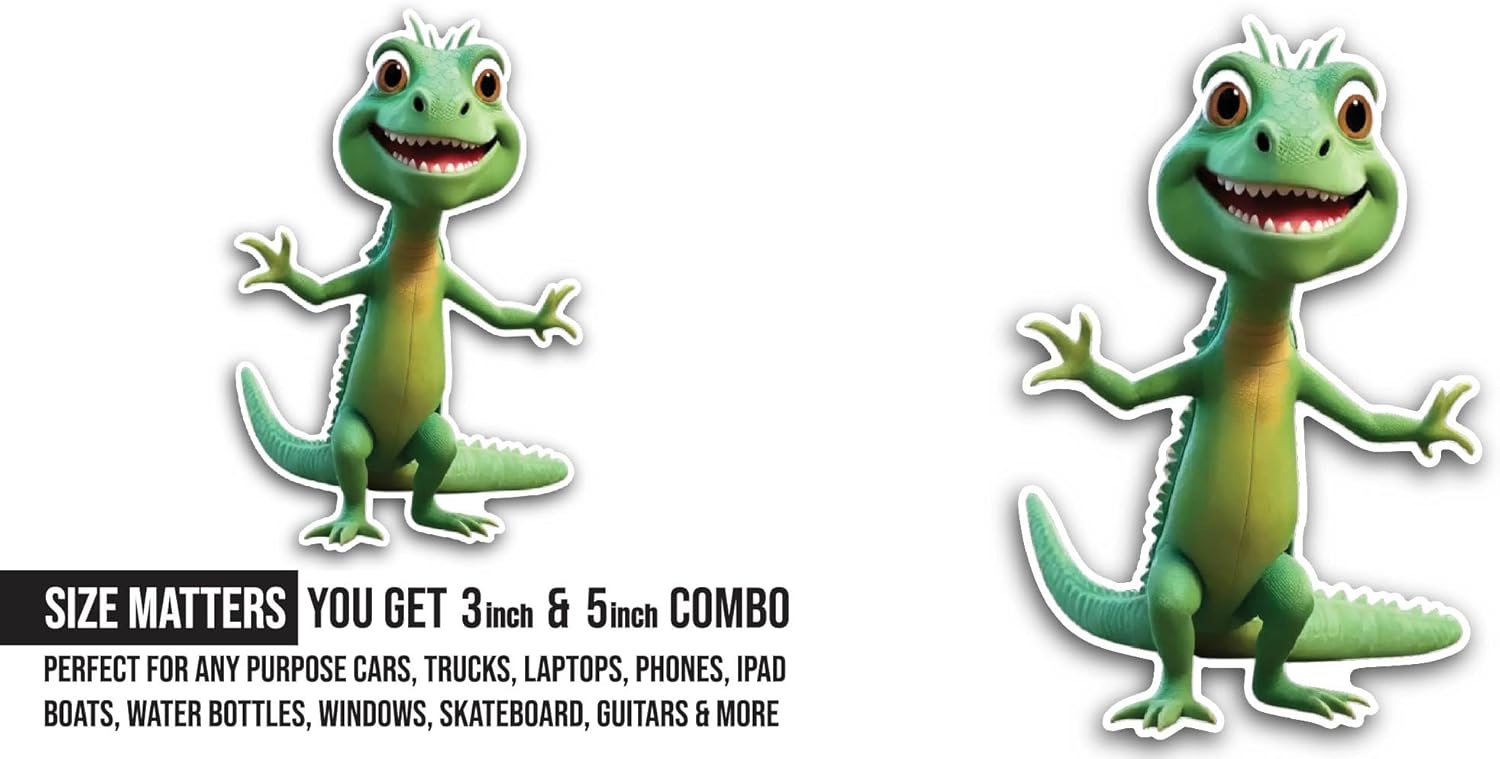 2 (Pieces) 3" and 5" Green Lizard Sticker, Waterproof Vinyl Decals for Many Purpose Like Cars, Trucks, Laptops, Phones, Windows and More