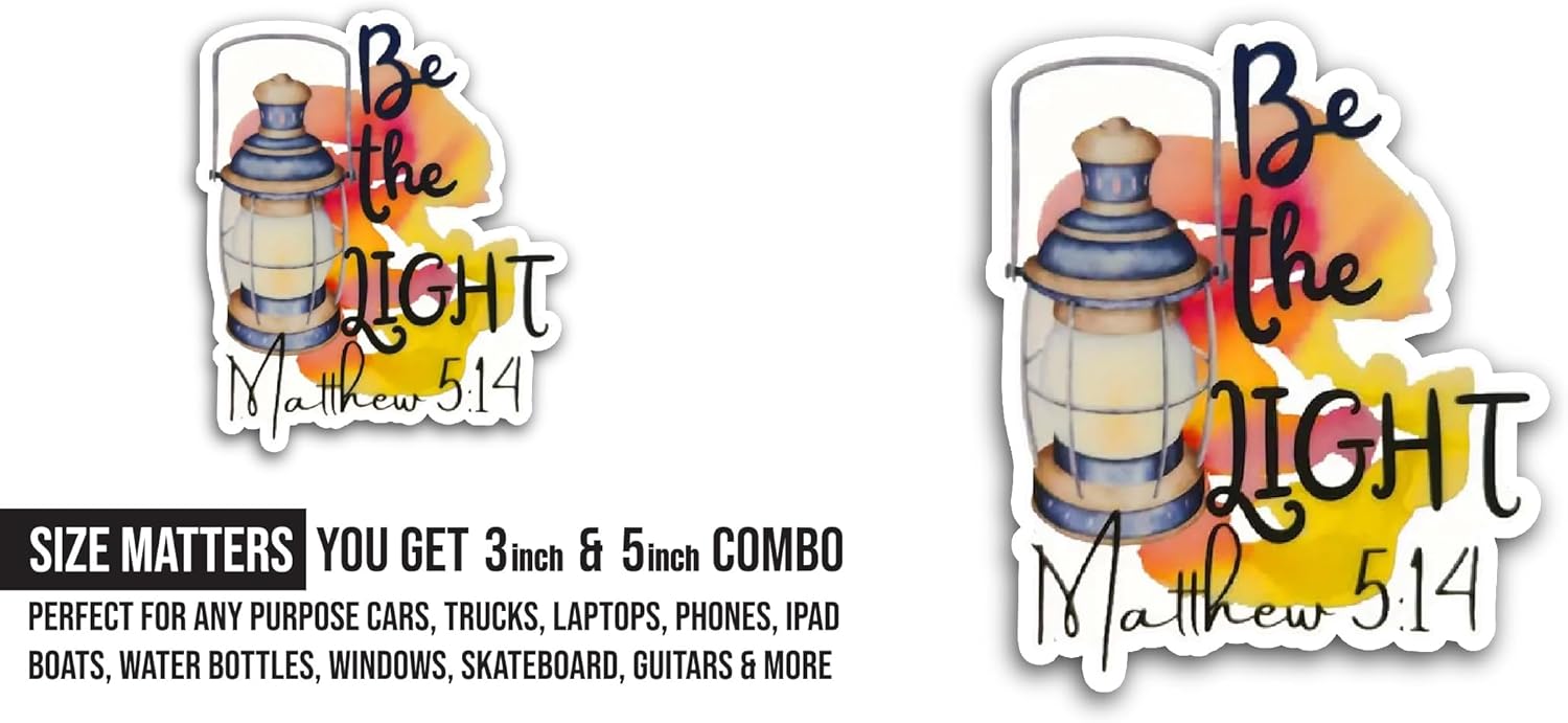 2 (Pieces) 3" and 5" Be The Light Text Sticker, Waterproof Vinyl Decals for Many Purpose Like Cars, Trucks, Laptops, Phones, Windows and More