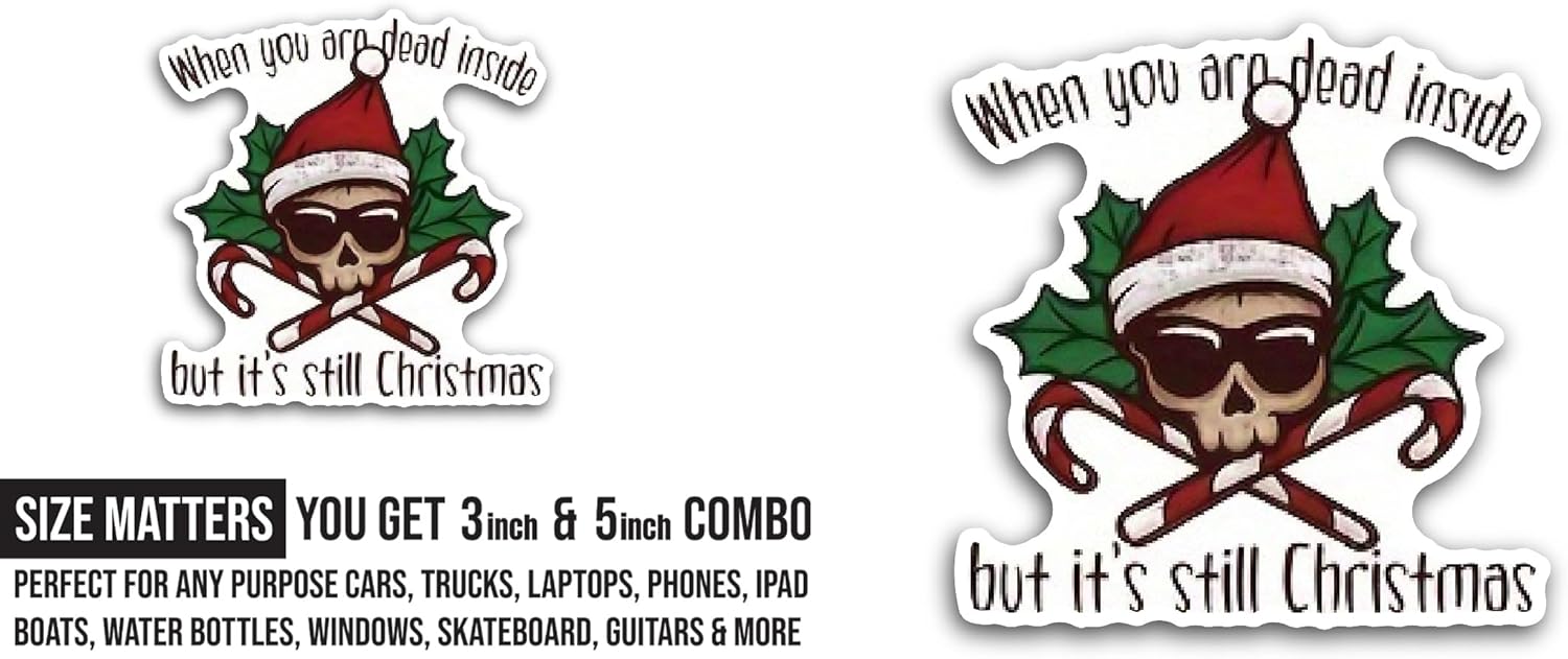 2 (Pieces) 3" and 5" Skull Santa Sticker, Waterproof Vinyl Decals for Many Purpose Like Cars, Trucks, Laptops, Phones, Windows and More