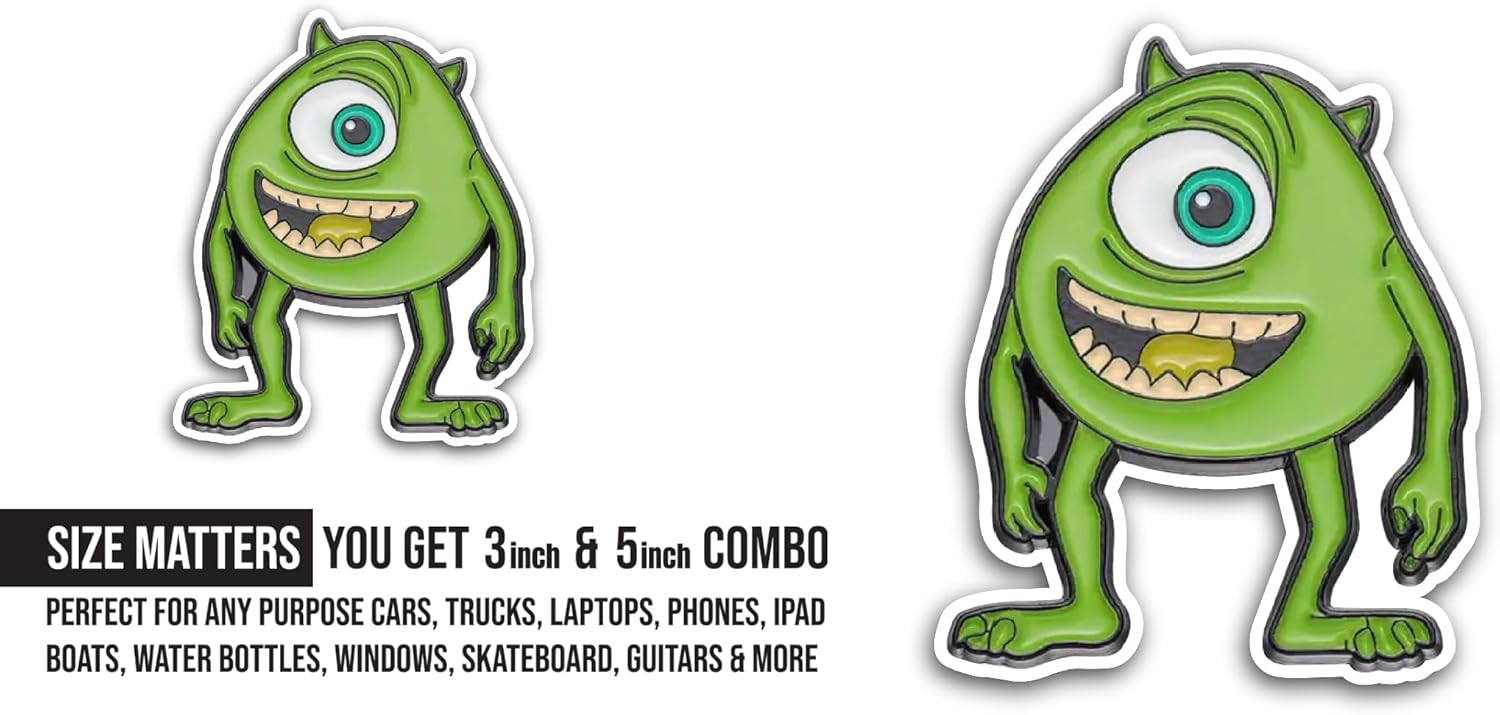 2 (Pieces) 3" and 5" Green Monster with One Eye Sticker, Waterproof Vinyl Decals for Many Purpose Like Cars, Trucks, Laptops, Phones, Windows and More