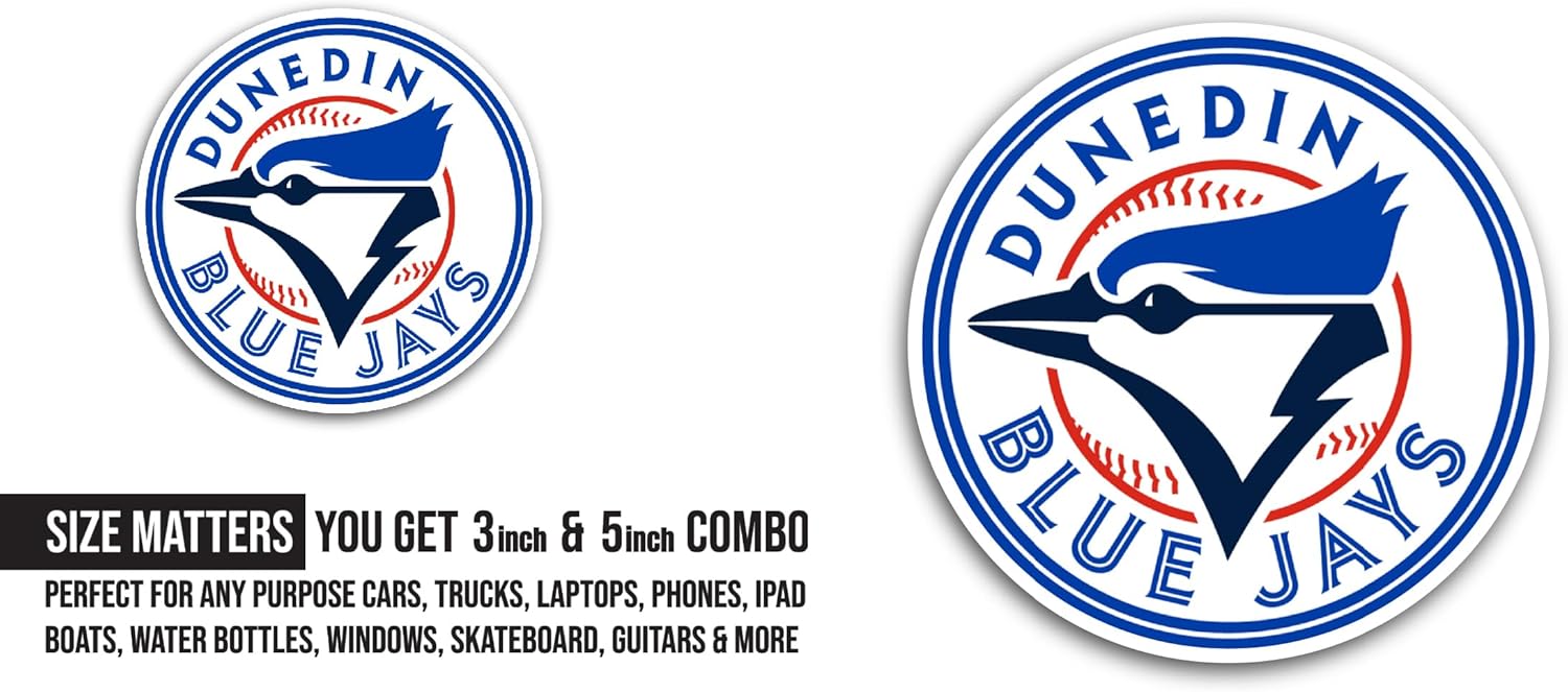 2 (Pieces) 3" and 5" Dun3din Blue Jays Sticker, Waterproof Vinyl Decals for Many Purpose Like Cars, Trucks, Laptops, Phones, Windows and More