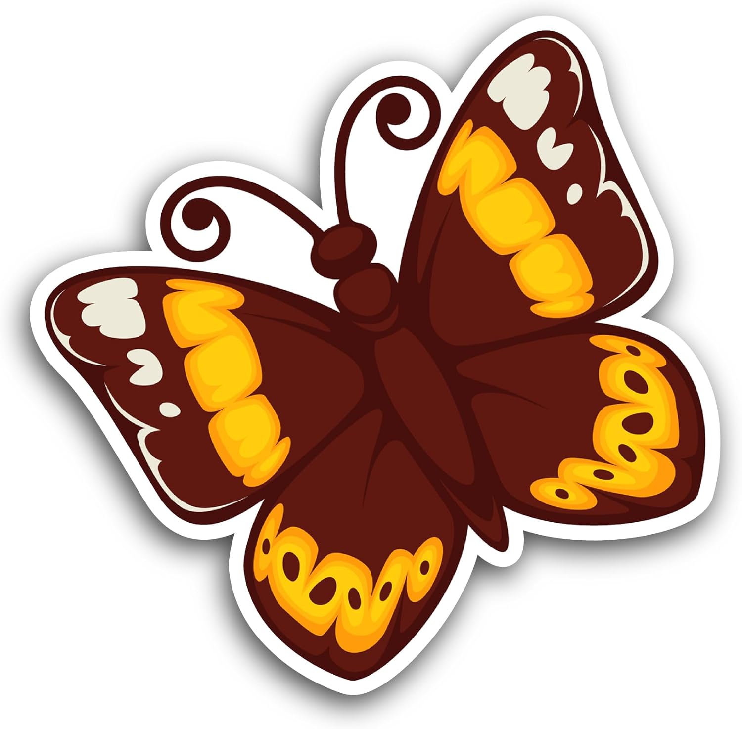 2 (Pieces) 3" and 5" Yellow and Brown Butterfly Sticker, Waterproof Vinyl Decals for Many Purpose Like Cars, Trucks, Laptops, Phones, Windows and More