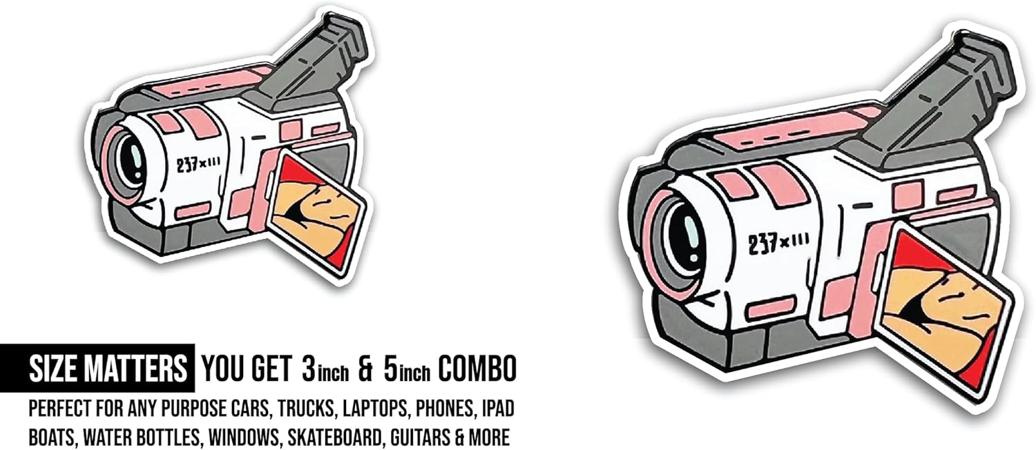 2 (Pieces) 3" and 5" Video Camera Sticker, Waterproof Vinyl Decals for Many Purpose Like Cars, Trucks, Laptops, Phones, Windows and More