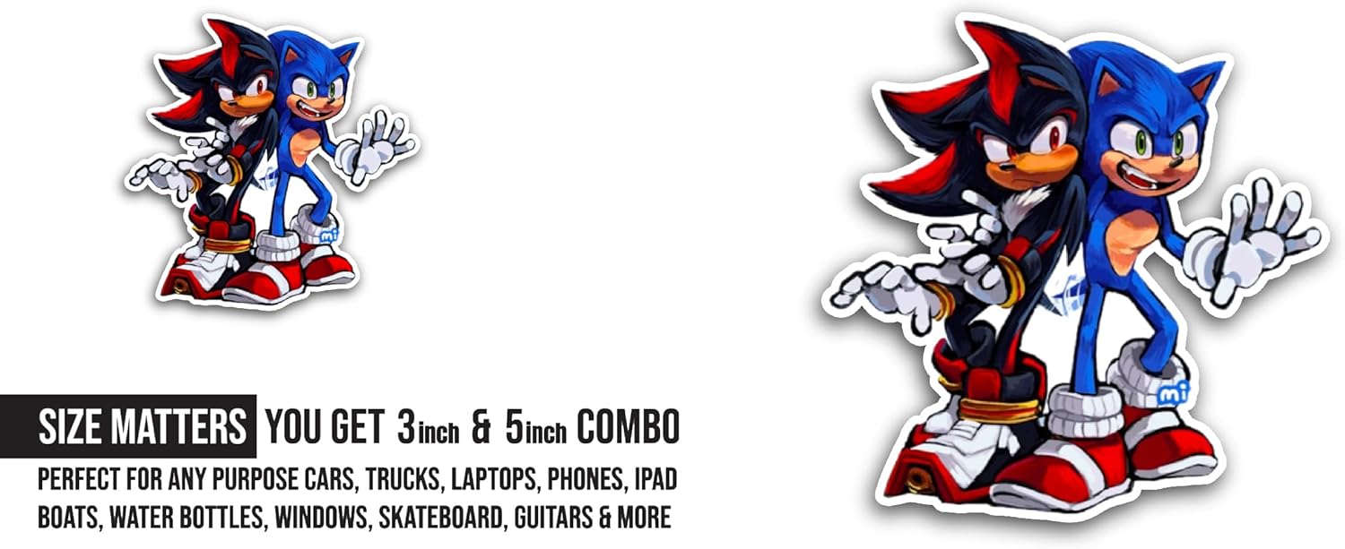 2 (Pieces) 3" and 5" S0nic and shad0w Sticker, Waterproof Vinyl Decals for Many Purpose Like Cars, Trucks, Laptops, Phones, Windows and More