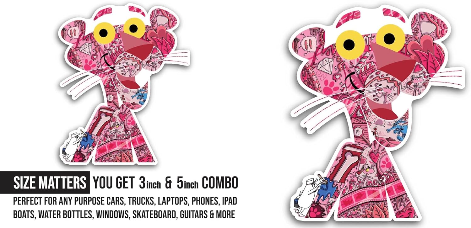 2 (Pieces) 3" and 5" Pink Color Panther Portrait Sticker, Waterproof Vinyl Decals for Many Purpose Like Cars, Trucks, Laptops, Phones, Windows and More