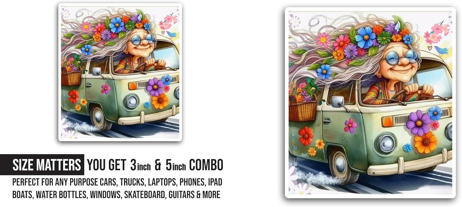 2 (Pieces) 3" and 5" Bus and Flowers Sticker, Waterproof Vinyl Decals for Many Purpose Like Cars, Trucks, Laptops, Phones, Windows and More