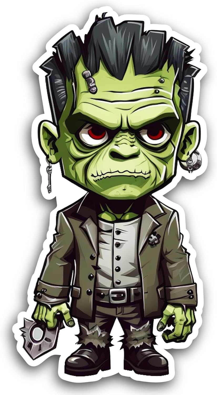 2 (Pieces) 3" and 5" Green Cartoon Zombie Sticker, Waterproof Vinyl Decals for Many Purpose Like Cars, Trucks, Laptops, Phones, Windows and More