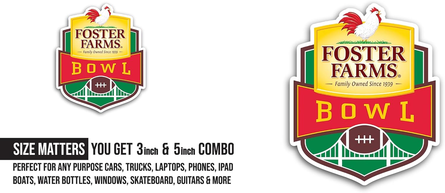 2 (Pieces) 3" and 5" Foster Farms B0wl Sticker, Waterproof Vinyl Decals for Many Purpose Like Cars, Trucks, Laptops, Phones, Windows and More
