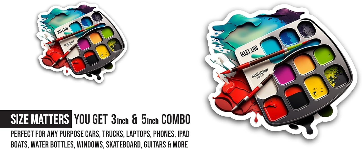 2 (Pieces) 3" and 5" Painting Palette Sticker, Waterproof Vinyl Decals for Many Purpose Like Cars, Trucks, Laptops, Phones, Windows and More