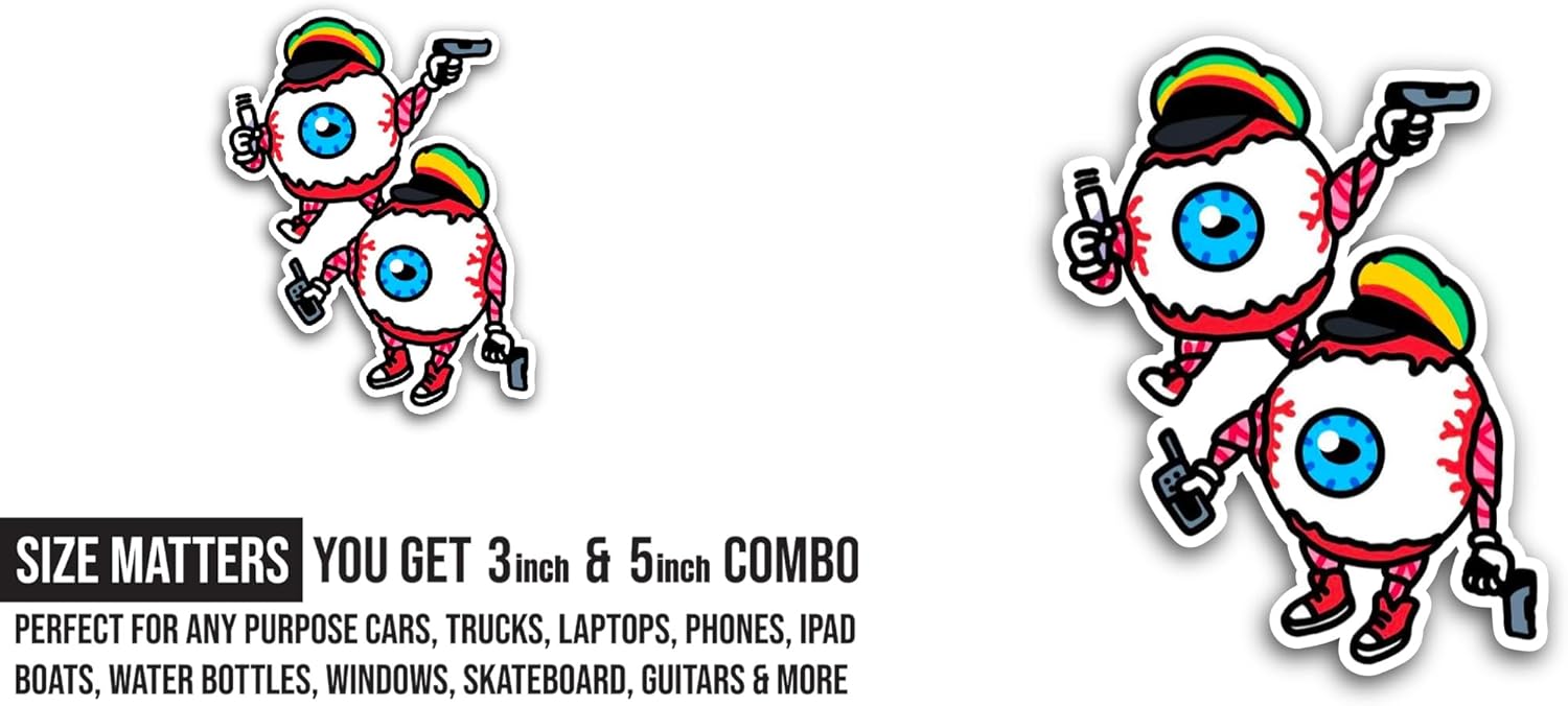 2 (Pieces) 3" and 5" Cartoon Eye Balls Sticker, Waterproof Vinyl Decals for Many Purpose Like Cars, Trucks, Laptops, Phones, Windows and More