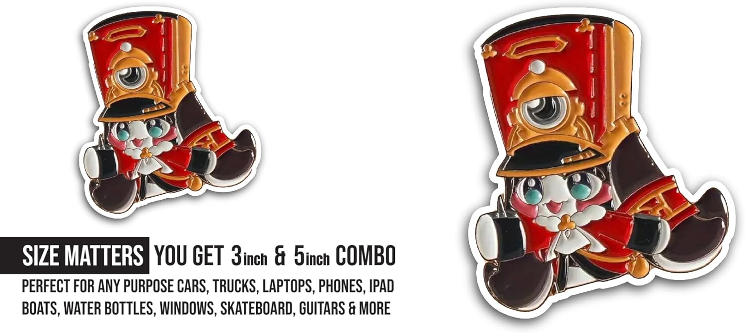 2 (Pieces) 3" and 5" Cute Cartoon Character Sticker, Waterproof Vinyl Decals for Many Purpose Like Cars, Trucks, Laptops, Phones, Windows and More