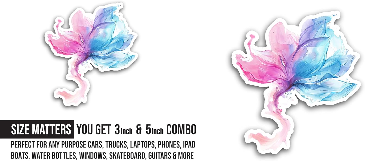 2 (Pieces) 3" and 5" Colorful Floral Sticker, Waterproof Vinyl Decals for Many Purpose Like Cars, Trucks, Laptops, Phones, Windows and More