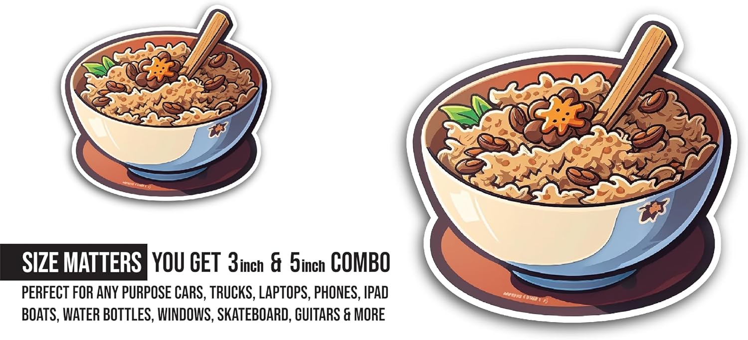 2 (Pieces) 3" and 5" Cereal Bowl Art Sticker, Waterproof Vinyl Decals for Many Purpose Like Cars, Trucks, Laptops, Phones, Windows and More