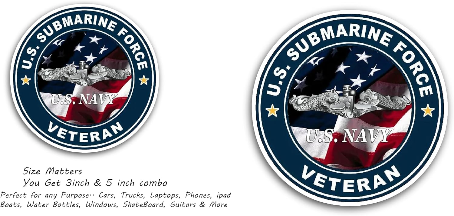 2 (Pieces) 3" and 5" U.S Submarine Force Sticker, Waterproof Vinyl Decals for Many Purpose Like Cars, Trucks, Laptops, Phones, Windows and More
