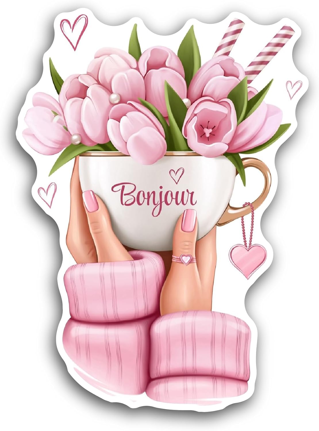 2 (Pieces) 3" and 5" Pink Flowers Sticker, Waterproof Vinyl Decals for Many Purpose Like Cars, Trucks, Laptops, Phones, Windows and More