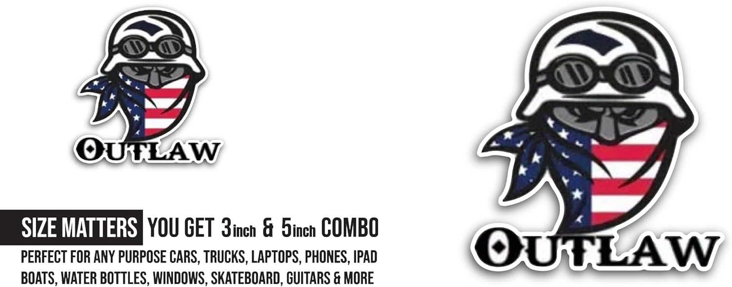 2 (Pieces) 3" and 5" Outlaw Text Sticker, Waterproof Vinyl Decals for Many Purpose Like Cars, Trucks, Laptops, Phones, Windows and More