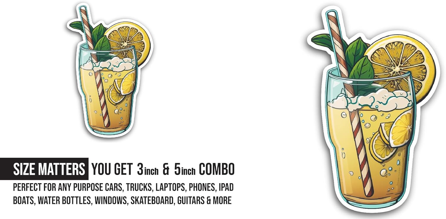 2 (Pieces) 3" and 5" Lemon Juice Sticker, Waterproof Vinyl Decals for Many Purpose Like Cars, Trucks, Laptops, Phones, Windows and More