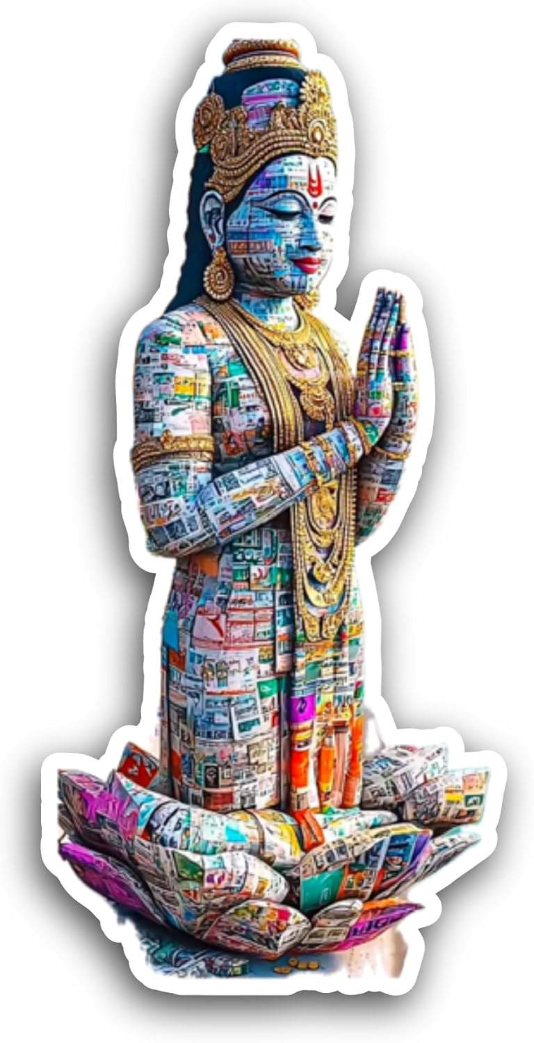 2 (Pieces) 3" and 5" Lord Krishna Sticker, Waterproof Vinyl Decals for Many Purpose Like Cars, Trucks, Laptops, Phones, Windows and More