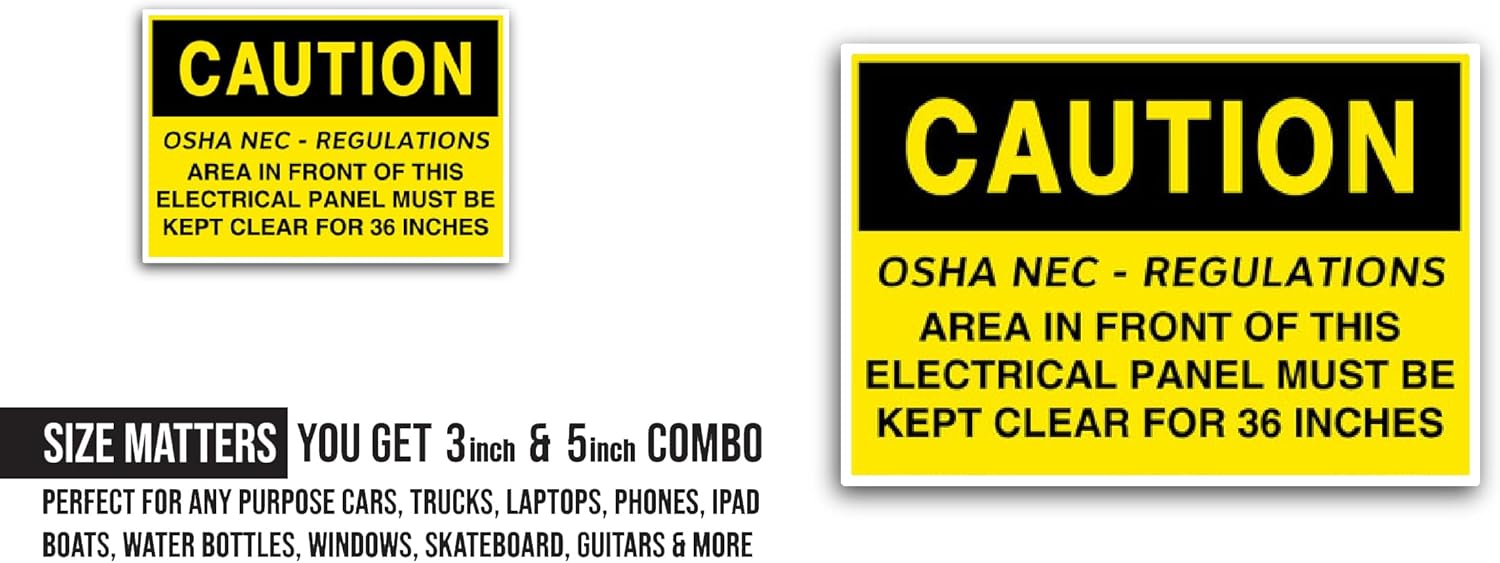 2 (Pieces) 3" and 5" OSHA - NEC - Regulations Area Sticker, Waterproof Vinyl Decals for Many Purpose Like Cars, Trucks, Laptops, Phones, Windows and More