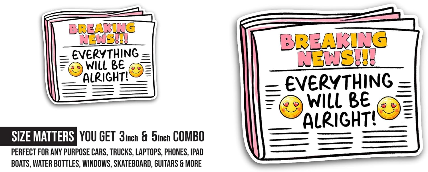 2 (Pieces) 3" and 5" Breaking News Text Sticker, Waterproof Vinyl Decals for Many Purpose Like Cars, Trucks, Laptops, Phones, Windows and More