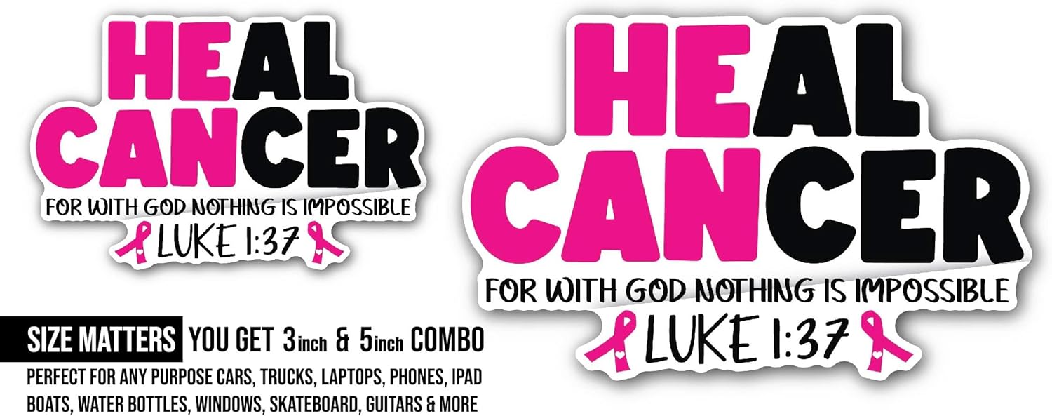 2 (Pieces) 3" and 5" Heal Cancer Sticker, Waterproof Vinyl Decals for Many Purpose Like Cars, Trucks, Laptops, Phones, Windows and More