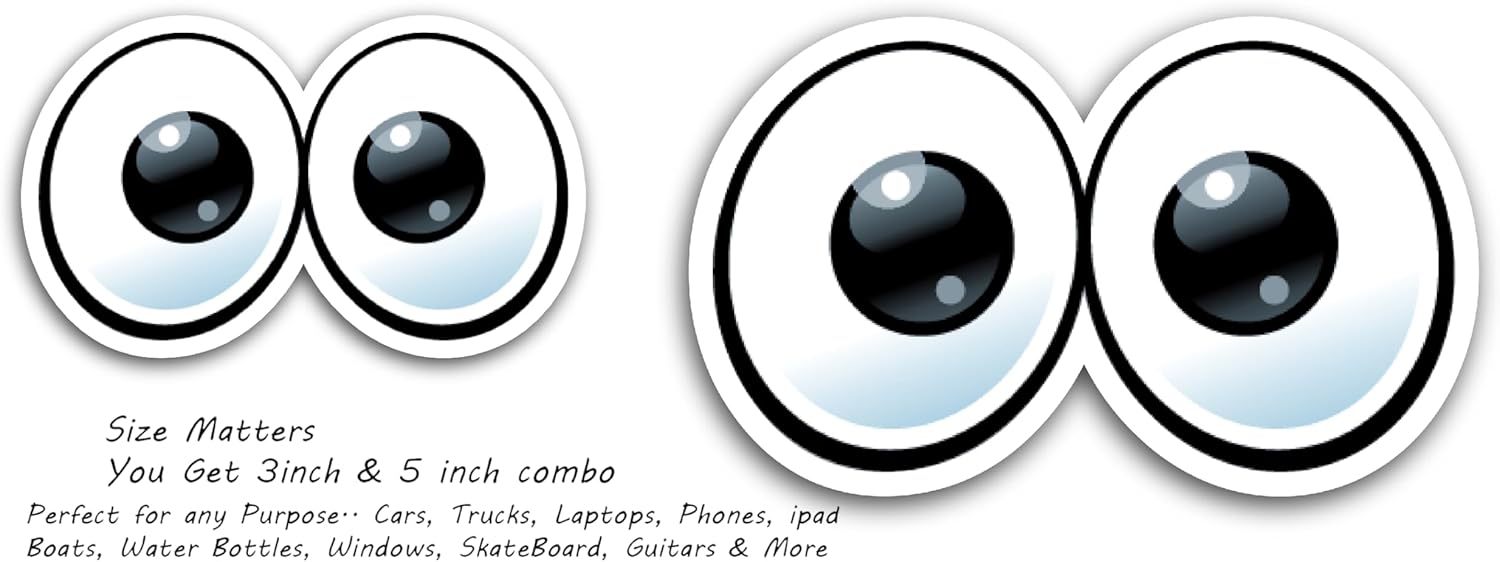 2 (Pieces) 3" and 5" Two Eye Balls Decal Sticker, Waterproof Vinyl Decals for Many Purpose Like Cars, Trucks, Laptops, Phones, Windows and More