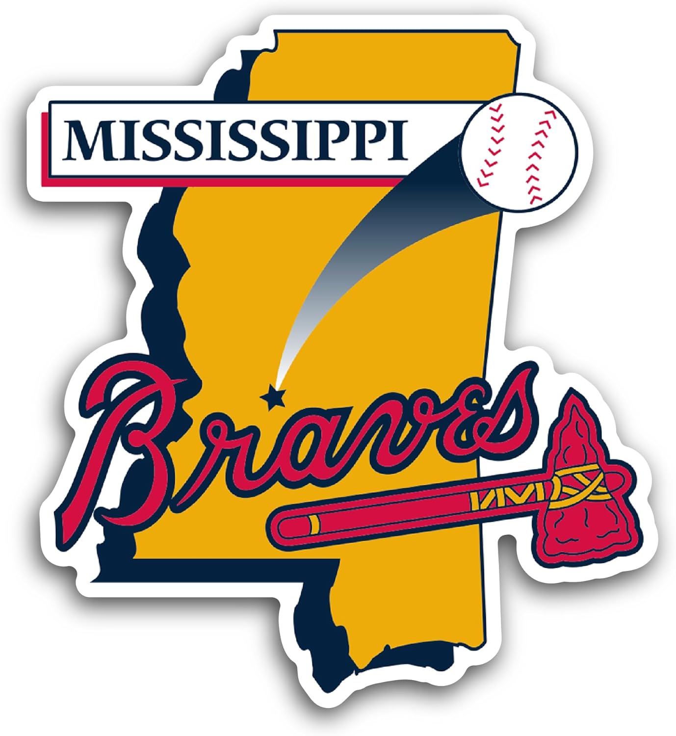 2 (Pieces) 3" and 5" M1ssissippi Braves Sticker, Waterproof Vinyl Decals for Many Purpose Like Cars, Trucks, Laptops, Phones, Windows and More