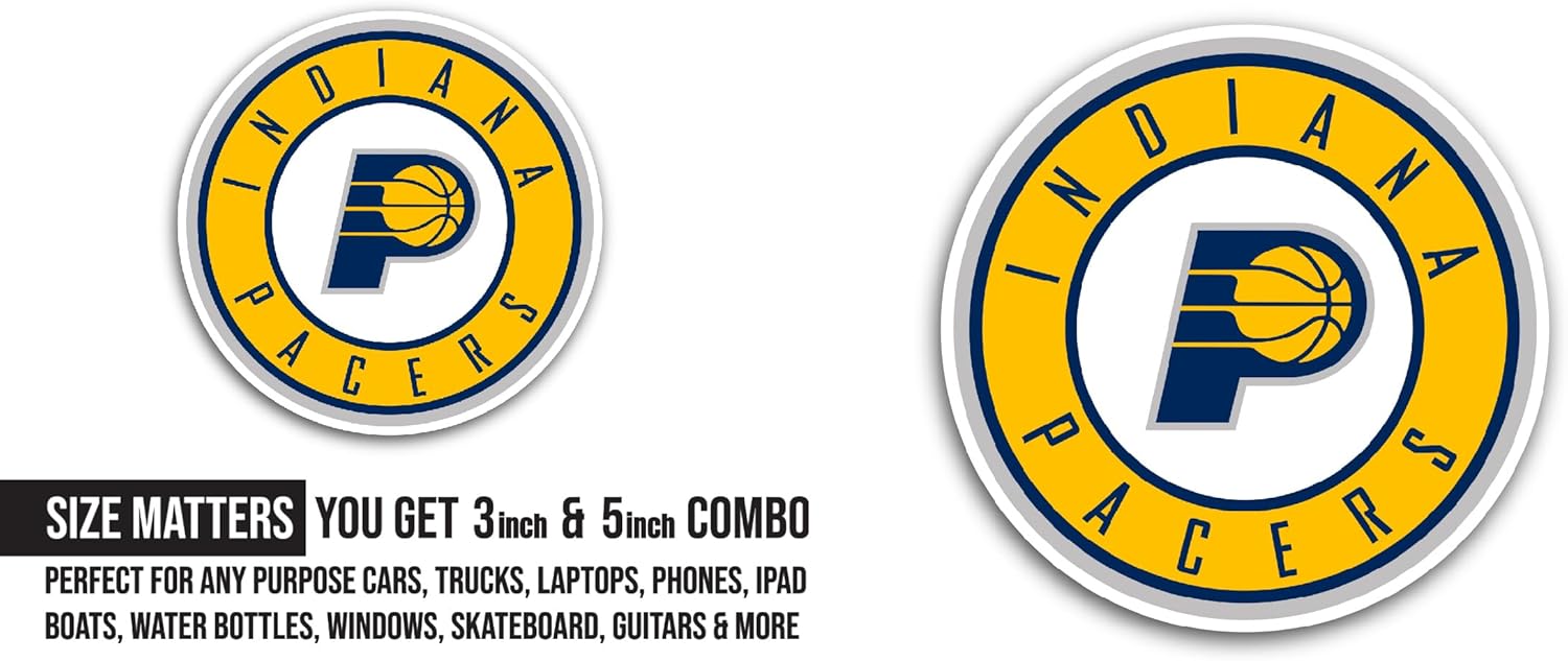 2 (Pieces) 3" and 5" Ind1ana Pacers Logo Decal Sticker, Waterproof Vinyl Decals for Many Purpose Like Cars, Trucks, Laptops, Phones, Windows and More