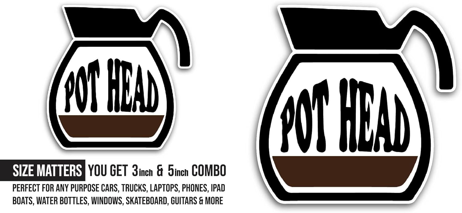 2 (Pieces) 3" and 5" Pot Head Text Sticker, Waterproof Vinyl Decals for Many Purpose Like Cars, Trucks, Laptops, Phones, Windows and More
