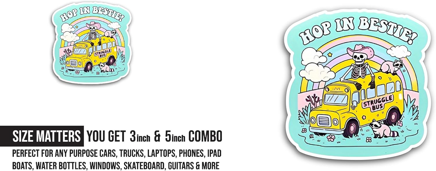 2 (Pieces) 3" and 5" Hop in Bestie Sticker, Waterproof Vinyl Decals for Many Purpose Like Cars, Trucks, Laptops, Phones, Windows and More