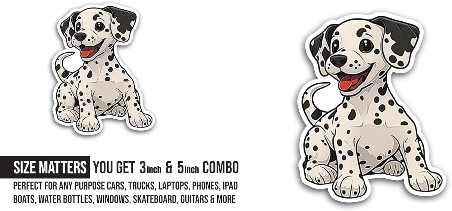 2 (Pieces) 3" and 5" Dalmatian Dog Sticker, Waterproof Vinyl Decals for Many Purpose Like Cars, Trucks, Laptops, Phones, Windows and More