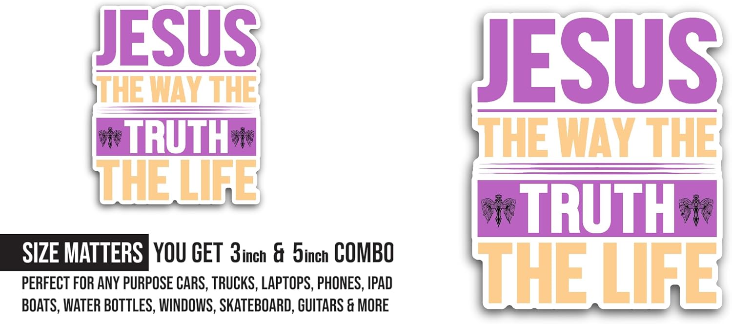 2 (Pieces) 3" and 5" Jesus The Way The Truth TextSticker, Waterproof Vinyl Decals for Many Purpose Like Cars, Trucks, Laptops, Phones, Windows and More