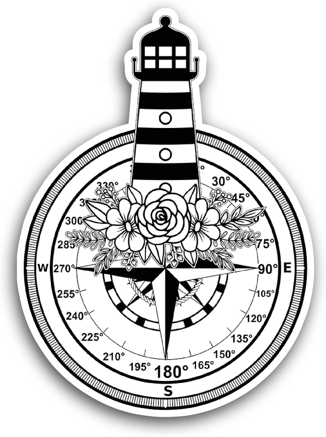 2 (Pieces) 3" and 5" Black and White Compass Sticker, Waterproof Vinyl Decals for Many Purpose Like Cars, Trucks, Laptops, Phones, Windows and More