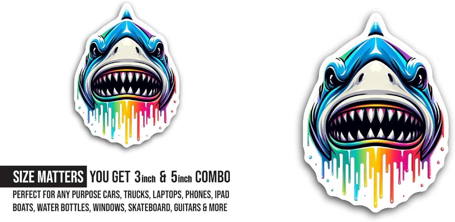 2 (Pieces) 3" and 5" Shark with Open Mouth Sticker, Waterproof Vinyl Decals for Many Purpose Like Cars, Trucks, Laptops, Phones, Windows and More