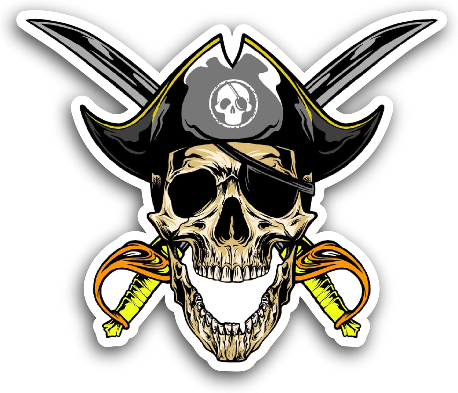 2 (Pieces) 3" and 5" Skull Pirates with Cross Swords Sticker, Waterproof Vinyl Decals for Many Purpose Like Cars, Trucks, Laptops, Phones, Windows and More