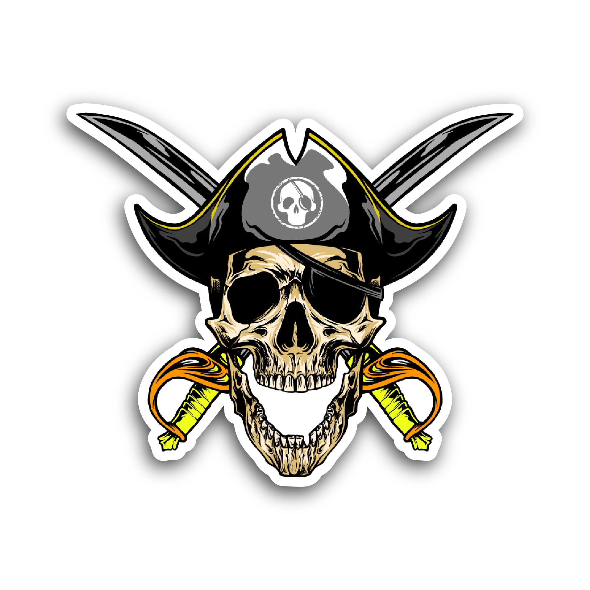 2 (Pieces) 3" and 5" Skull Pirates with Cross Swords Sticker, Waterproof Vinyl Decals for Many Purpo