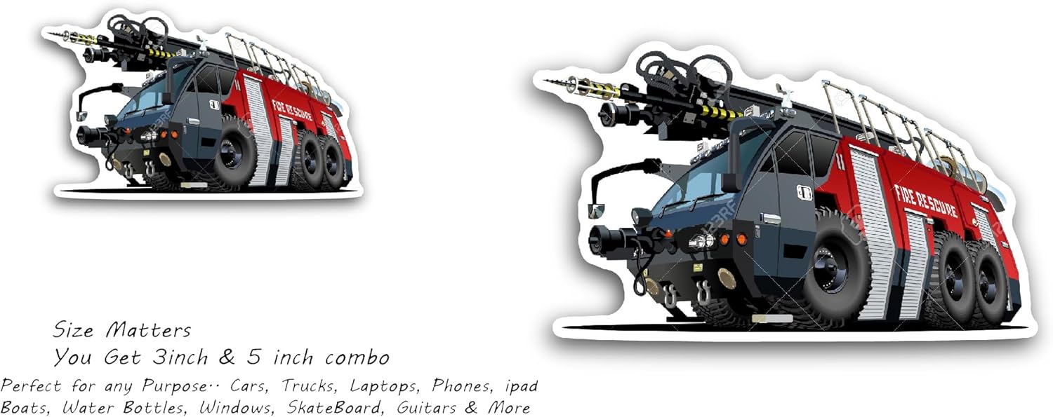 2 (Pieces) 3" and 5'' Fire Truck Sticker, Waterproof Vinyl Decals for Many Purpose Like Cars, Trucks, Laptops, Phones, Windows and More