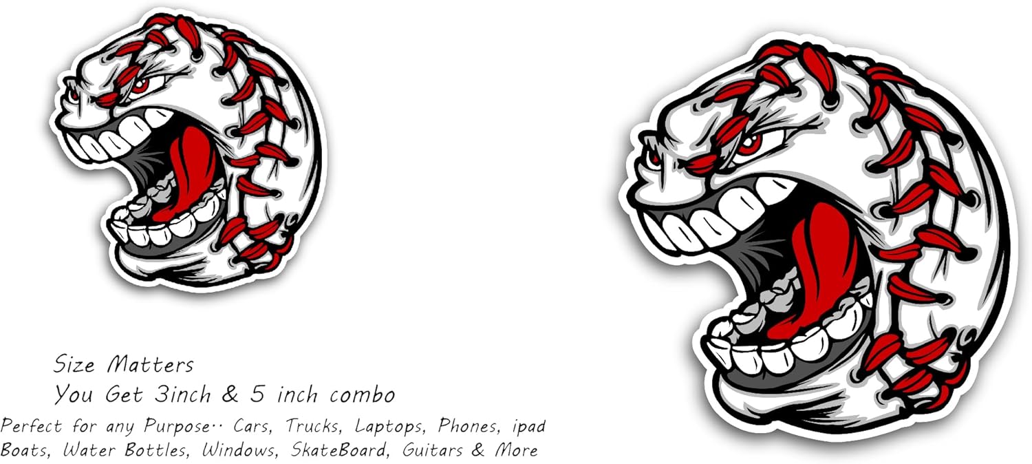 2 (Pieces) 3" and 5" Baseball Face Sticker, Waterproof Vinyl Decals for Many Purpose Like Cars, Trucks, Laptops, Phones, Windows and More