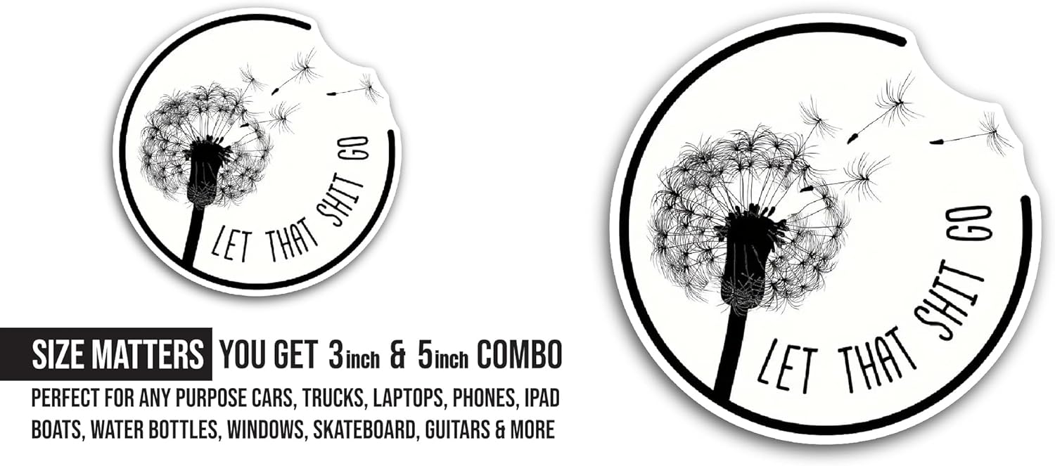 2 (Pieces) 3" and 5" Black White Dandelion Sticker, Waterproof Vinyl Decals for Many Purpose Like Cars, Trucks, Laptops, Phones, Windows and More