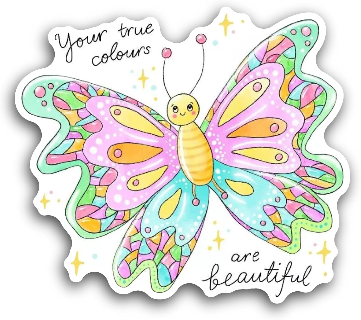 2 (Pieces) 3" and 5" Colorful Butterfly Drawing Sticker, Waterproof Vinyl Decals for Many Purpose Like Cars, Trucks, Laptops, Phones, Windows and More