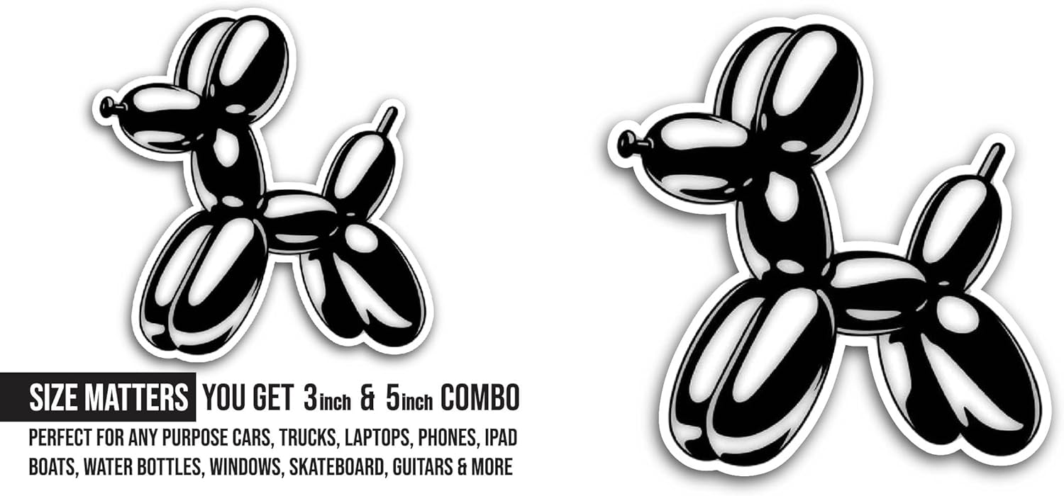 2 (Pieces) 3" and 5" Balloon Dog Sticker, Waterproof Vinyl Decals for Many Purpose Like Cars, Trucks, Laptops, Phones, Windows and More