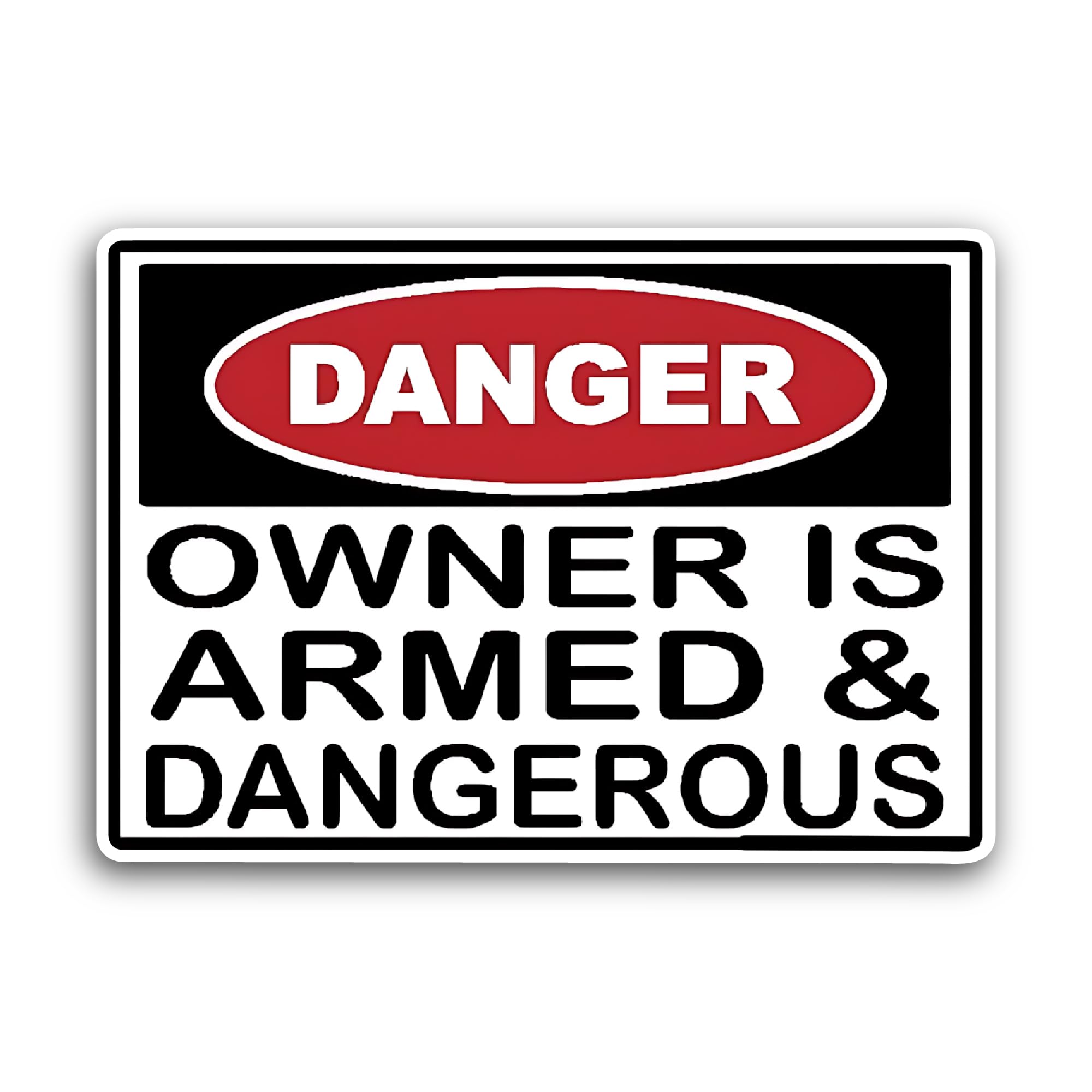 2 (Pieces) 3" and 5" Danger Owner is Armed Text Sticker, Waterproof Vinyl Decals for Many Purpose Li