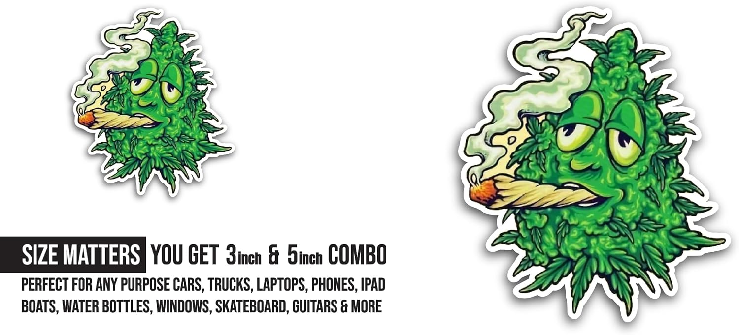 2 (Pieces) 3" and 5" Weed Smoking Sticker, Waterproof Vinyl Decals for Many Purpose Like Cars, Trucks, Laptops, Phones, Windows and More