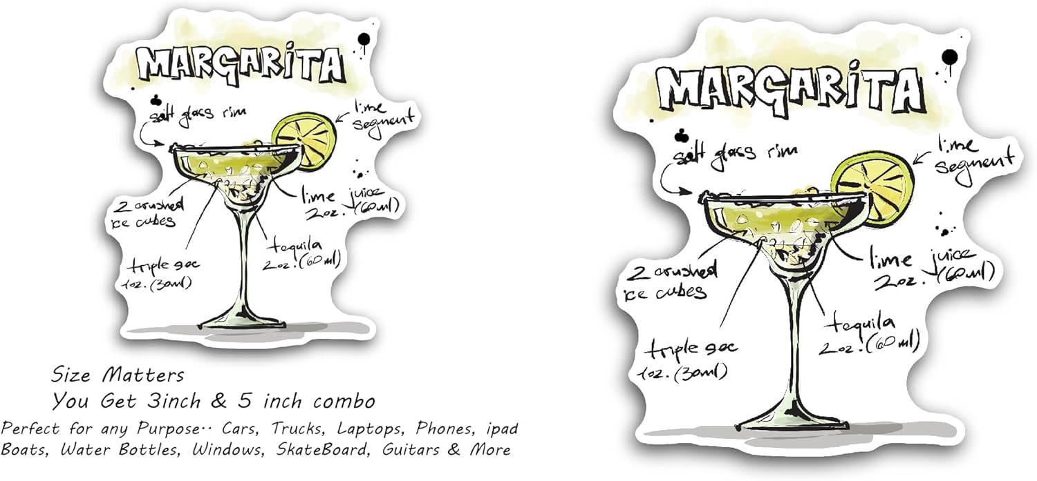 2 (Pieces) 3" and 5" Margarita Drink Sticker, Waterproof Vinyl Decals for Many Purpose Like Cars, Trucks, Laptops, Phones, Windows and More