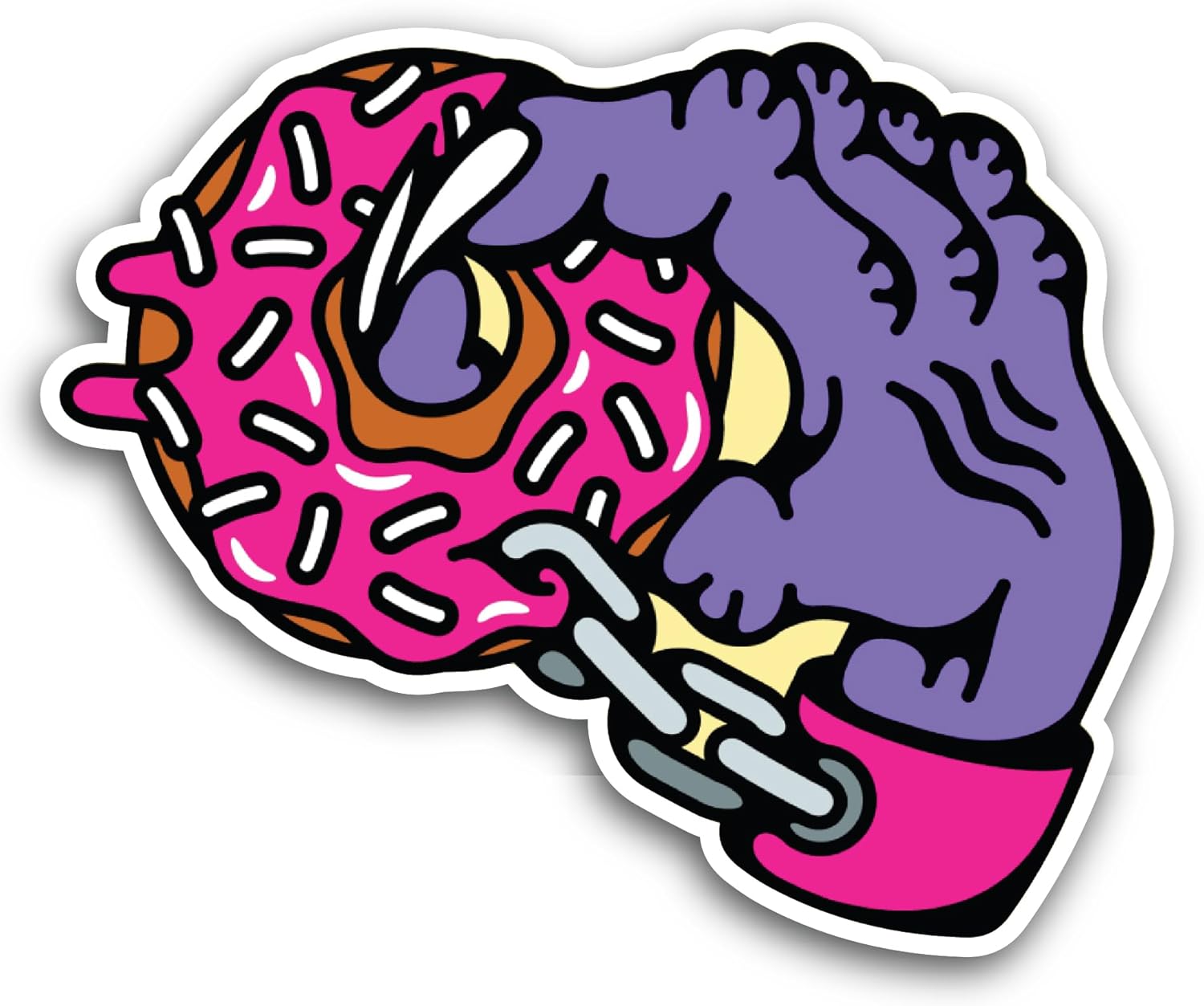 2 (Pieces) 3" and 5" Doughnut with Hand Sticker, Waterproof Vinyl Decals for Many Purpose Like Cars, Trucks, Laptops, Phones, Windows and More