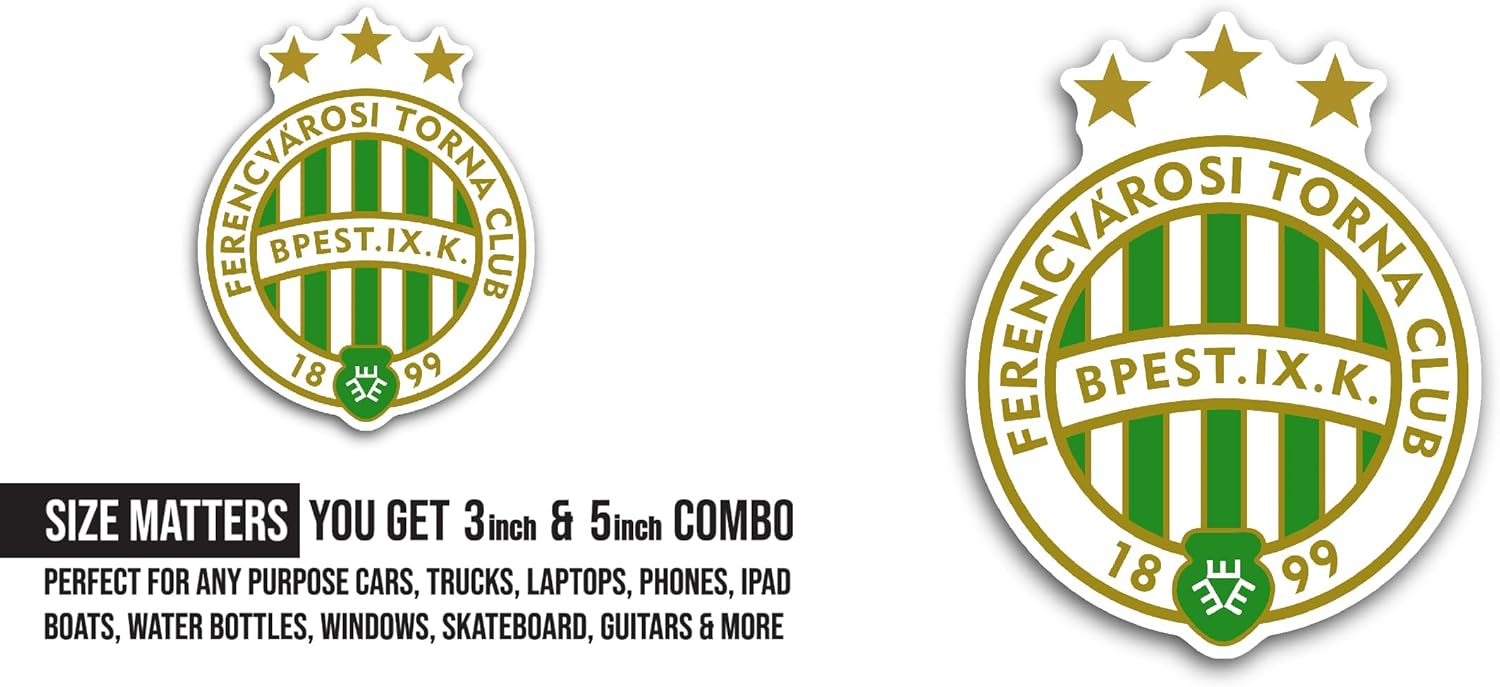 2 (Pieces) 3" and 5" Ferencvár0si TC Sticker, Waterproof Vinyl Decals for Many Purpose Like Cars, Trucks, Laptops, Phones, Windows and More